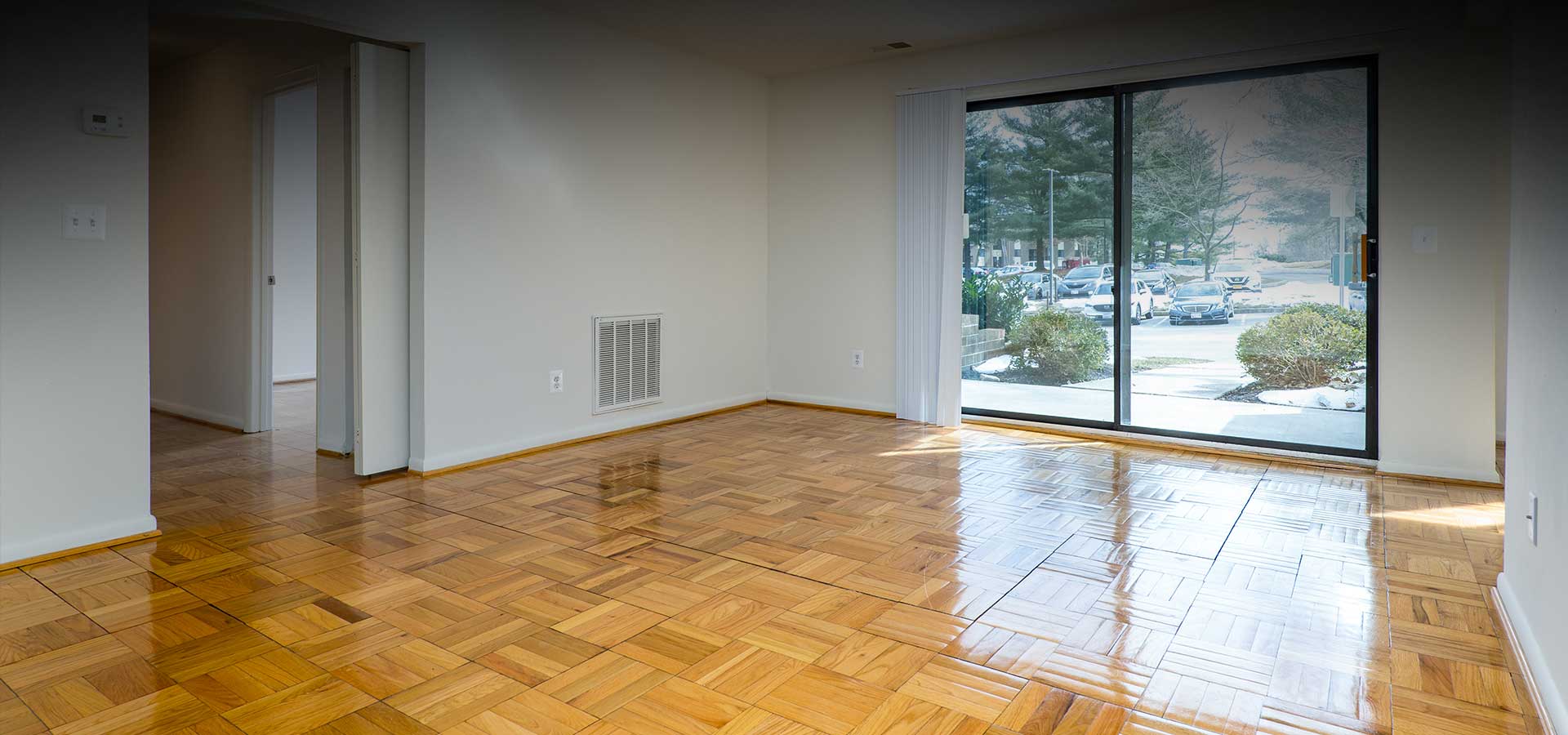 Apartment living room with hardwood floor