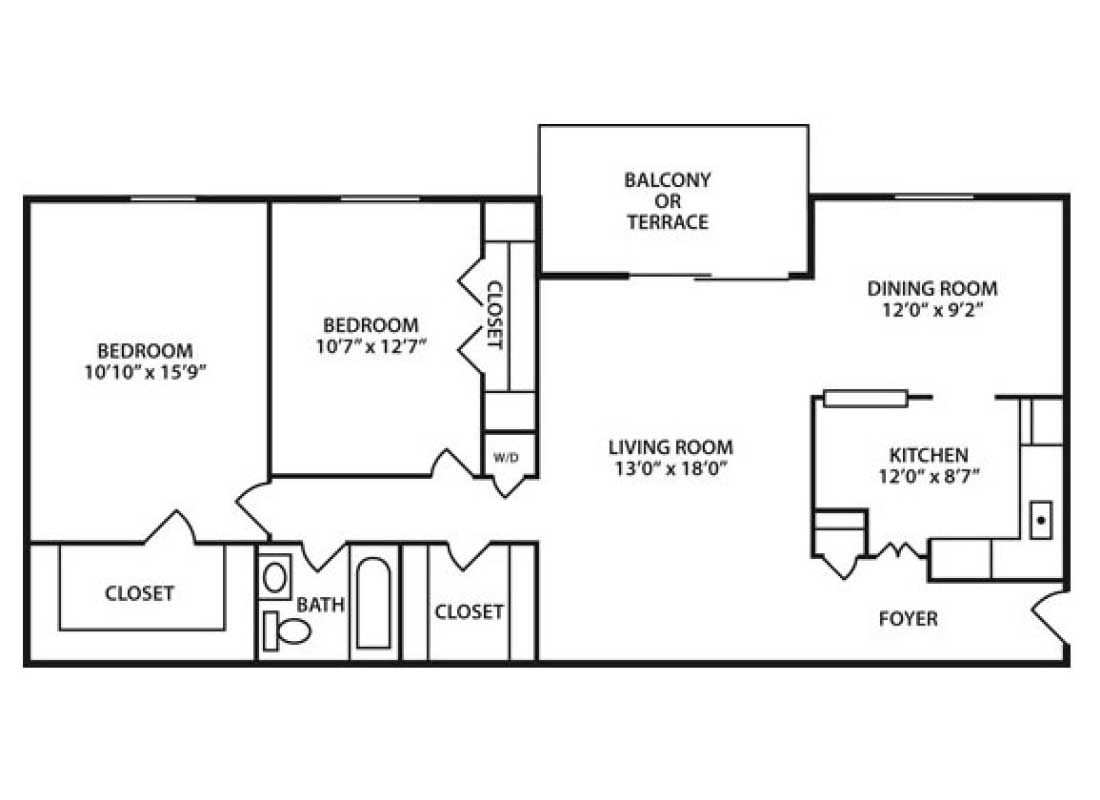View of Two Bed. One Bath - Hickory Hill Apartments Floor Plan